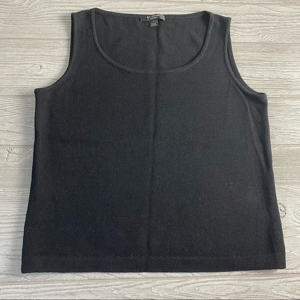 ST. JOHN • CAVIAR Wool Blend Knit Layering Blouse